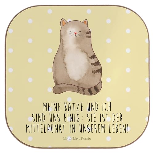 Mr. & Mrs. Panda Quadratische Untersetzer Katze sitzend - Geschenk, Bierdeckel, Katzenliebhaberprodukte, Katzenprodukte, Mieze, Katzenartikel, von Mr. & Mrs. Panda