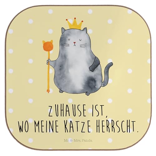 Mr. & Mrs. Panda Quadratische Untersetzer Katzen Koenig - Geschenk, Getränkeuntersetzer, Bierdeckel, MIAU, Mietze, Umzug, Katzenfan, König, Cat, von Mr. & Mrs. Panda