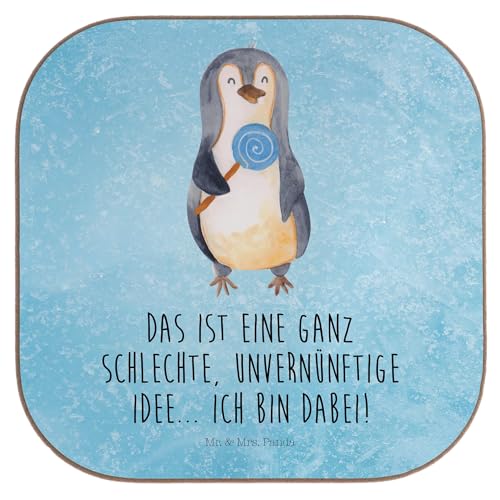 Mr. & Mrs. Panda Untersetzer Gläser Pinguin Lolli - Geschenk, Ganove, Süßigkeiten, Niedlich, Kind, Spruch, Holz von Mr. & Mrs. Panda