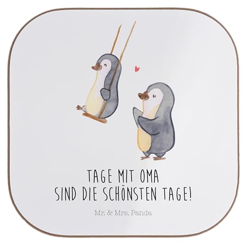 Mr. & Mrs. Panda Quadratische Untersetzer Pinguin Oma schaukeln - Geschenk, Schwester, Lieblingsoma, Familie, Glasuntersetzer, Bierdeckel, von Mr. & Mrs. Panda