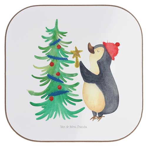 Mr. & Mrs. Panda Quadratische Untersetzer Pinguin Weihnachtsbaum - Geschenk, Untersetzer Gläser, Getränkeuntersetzer, Nikolaus, Winter, Weihnachten, von Mr. & Mrs. Panda