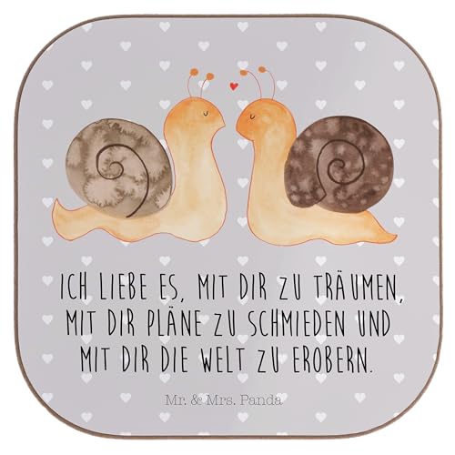 Mr. & Mrs. Panda Quadratische Untersetzer Schnecken Liebe - Geschenk, Glasuntersetzer, Bierdeckel, Freund, Untersetzer Gläser, Pärchen, zufrieden, von Mr. & Mrs. Panda