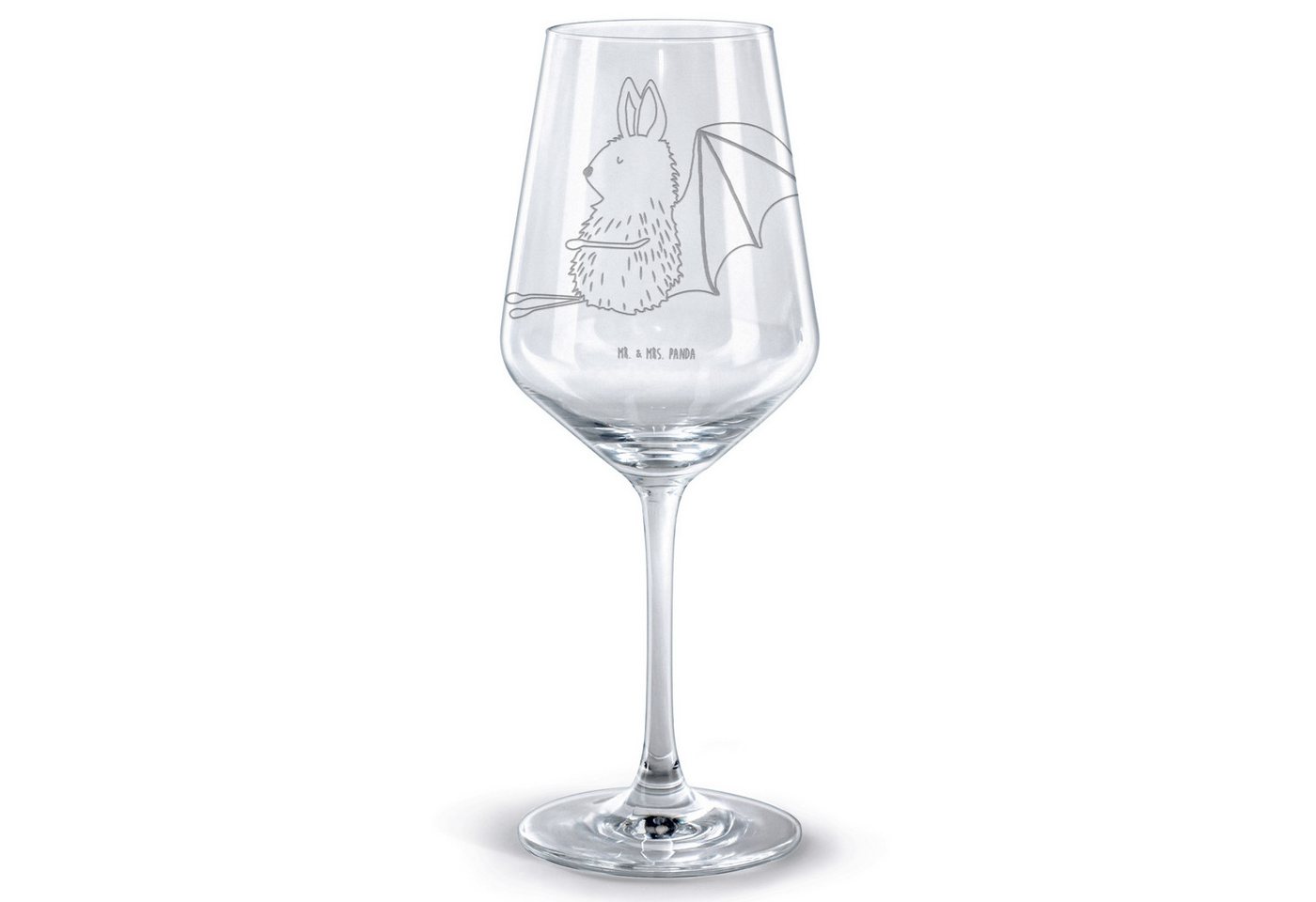 Mr. & Mrs. Panda Rotweinglas Fledermaus Sitzen - Transparent - Geschenk, Motivation, Rotwein Glas, Premium Glas, Unikat durch Gravur von Mr. & Mrs. Panda