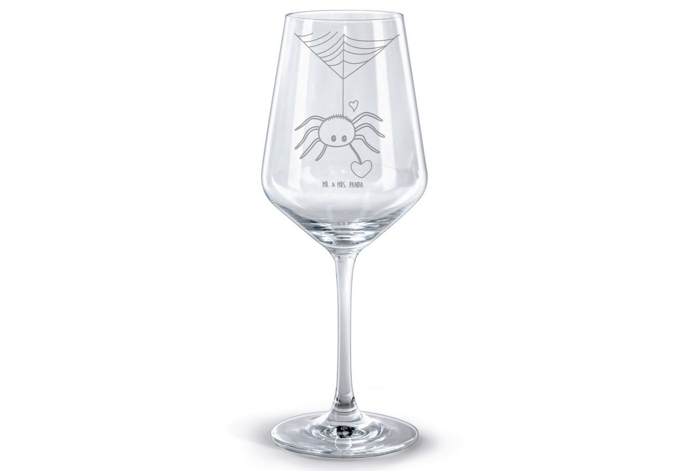Mr. & Mrs. Panda Rotweinglas Spinne Agathe Liebe - Transparent - Geschenk, Geschenk für Weinliebha, Premium Glas, Feine Lasergravur von Mr. & Mrs. Panda