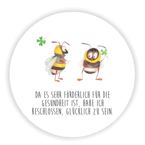 Mr. & Mrs. Panda Rund Magnet Hummeln mit Kleeblatt - Geschenk, Souvenir Magnet, Gute Laune, Spruch schön, lustige Sprüche, Motivmagnete, Tiere, Biene von Mr. & Mrs. Panda