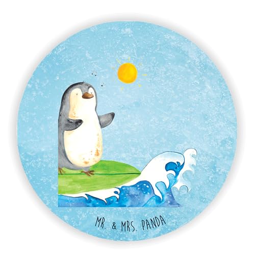 Mr. & Mrs. Panda Rund Magnet Pinguin Surfer - Geschenk, Kühlschrank Dekoration, Motivmagnete, Whiteboard Magnet, surfen, Hawaii, Pinguine, Notiz von Mr. & Mrs. Panda