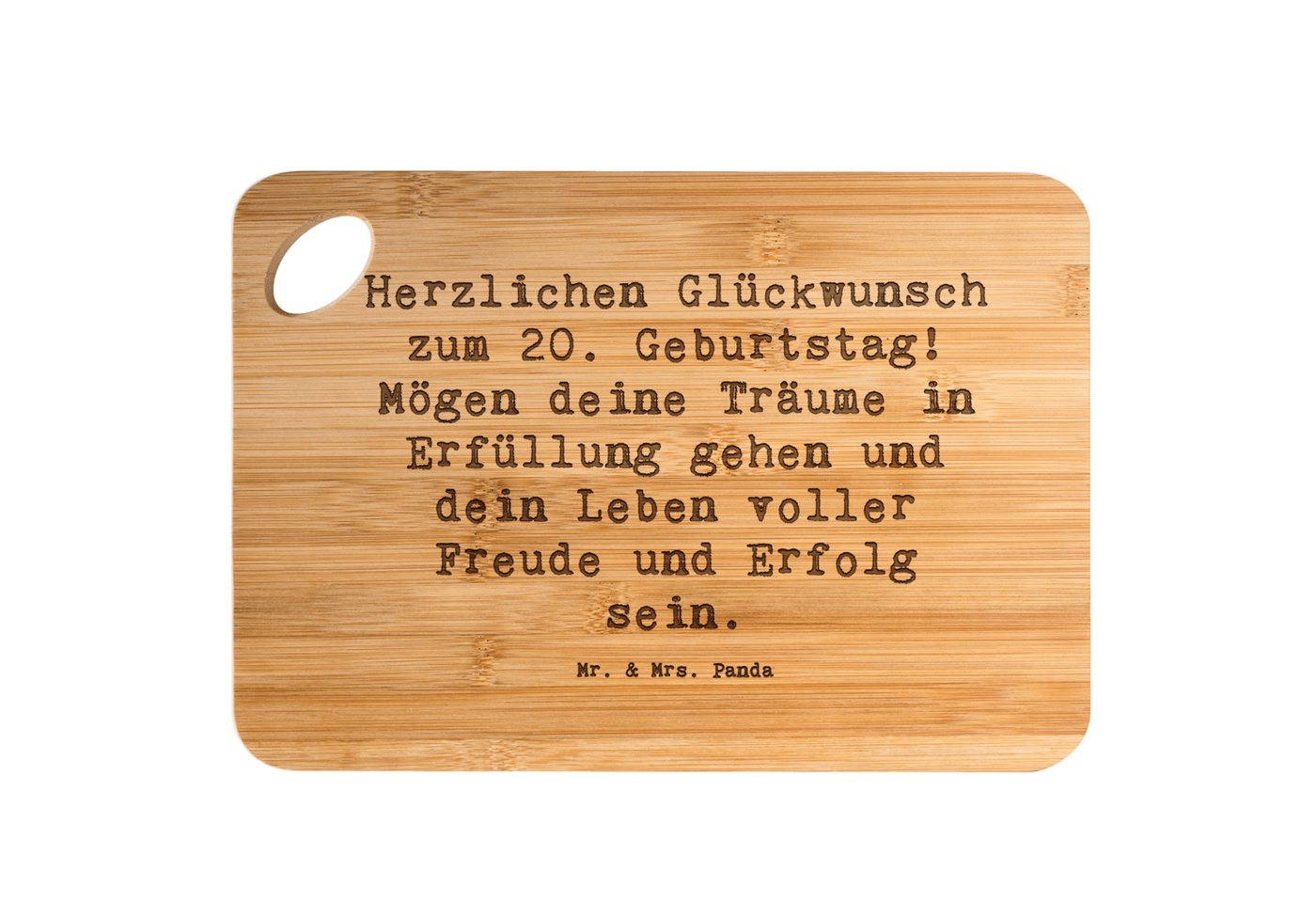 Mr. & Mrs. Panda Servierbrett 20. Geburtstag - Transparent - Geschenk, Liebe, Schneidebrett Holz, G, Bambus, (1-St), Nachhaltiges Material von Mr. & Mrs. Panda