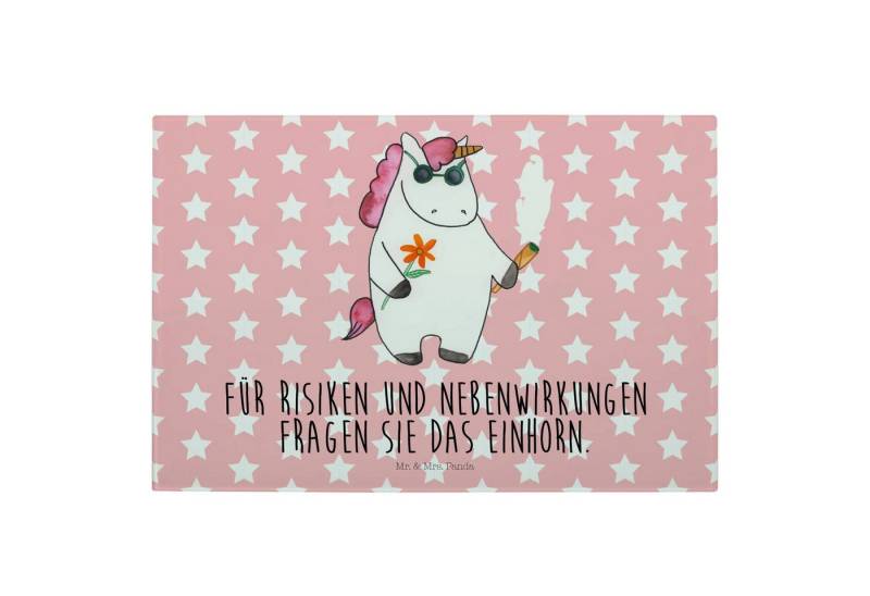 Mr. & Mrs. Panda Servierbrett Einhorn Woodstock - Rot Pastell - Geschenk, Spaß. lustig, Glasschneid, Premium Glas, (Packung, 1-St., Einhorn Woodstock), Rutschfeste Gummifüße von Mr. & Mrs. Panda