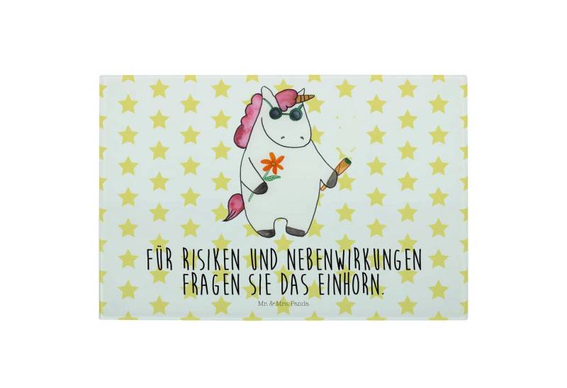 Mr. & Mrs. Panda Servierbrett Einhorn Woodstock - Weiß - Geschenk, Unicorn, Glasbrett Küche, Einhör, Premium Glas, (Packung, 1-St., Einhorn Woodstock), Rutschfeste Gummifüße von Mr. & Mrs. Panda