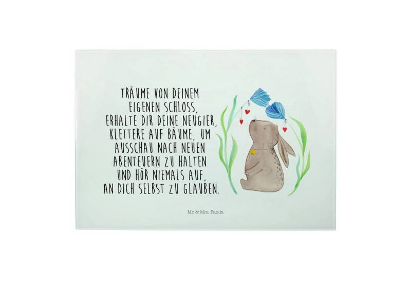 Mr. & Mrs. Panda Servierbrett Hase Blume - Weiß - Geschenk, Geburtstag, Glas Schneidebrett Wohnzimm, Premium Glas, (Packung, 1-St., Hase Blume), Rutschfest durch Gummifüße von Mr. & Mrs. Panda