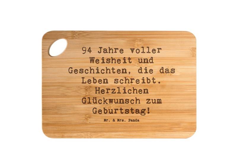 Mr. & Mrs. Panda Servierbrett Spruch 94. Geburtstag - Transparent - Geschenk, Lebensfreude, Happy B, Bambus, (1-St) von Mr. & Mrs. Panda