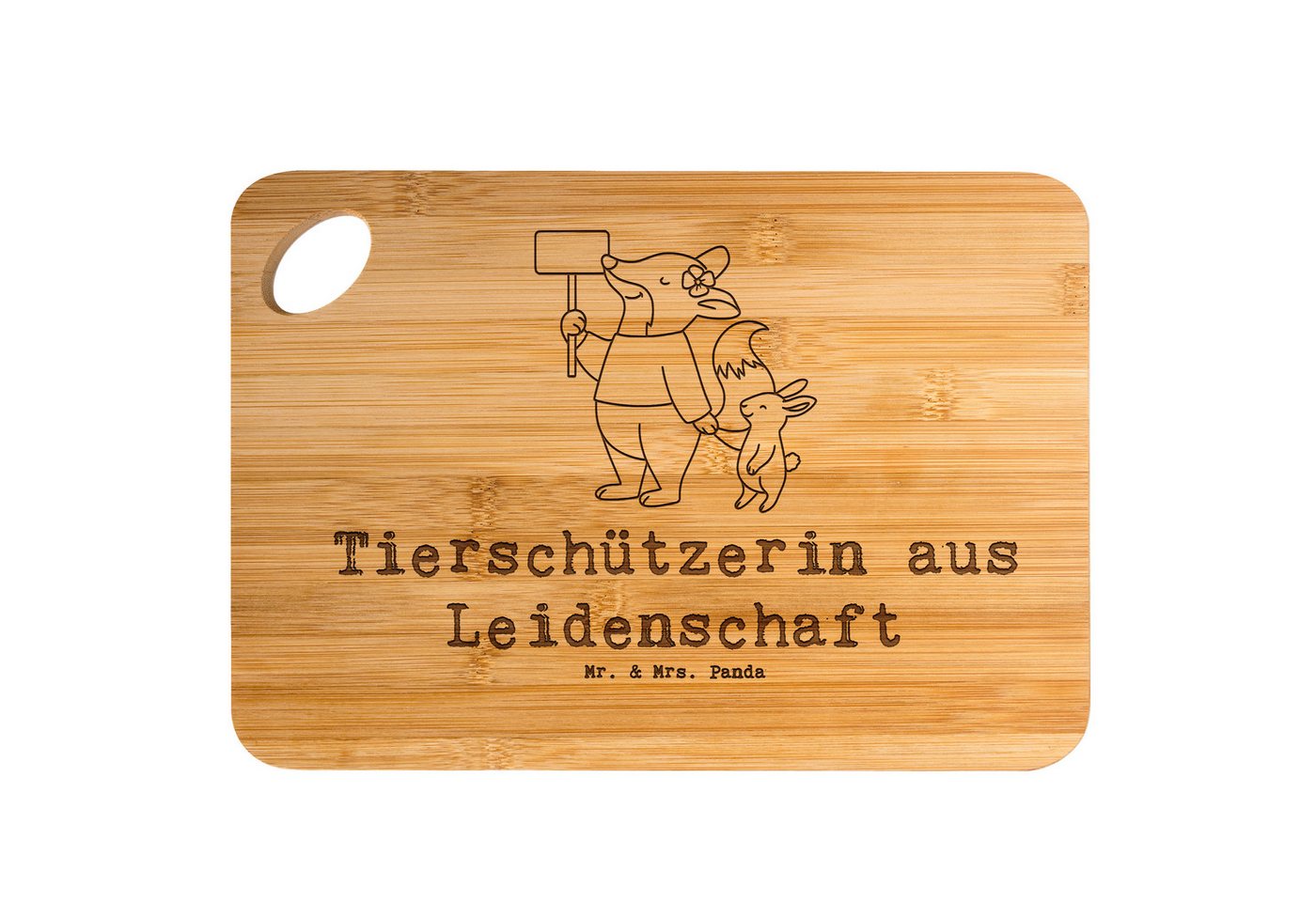 Mr. & Mrs. Panda Servierbrett Tierschützerin Leidenschaft, Holzbrett, Transparent, Geschenk, Schnei, Bambus, (Packung, 1-St) von Mr. & Mrs. Panda