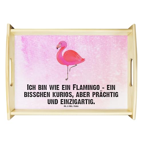 Mr. & Mrs. Panda Serviertablett Flamingo Classic - Geschenk, ich, Holztablett, Dekotablett, rosa, Tochter, für Mich, Frühstückstablett, von Mr. & Mrs. Panda
