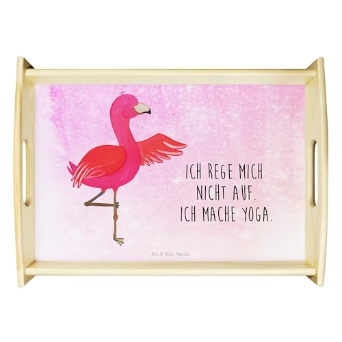 Mr. & Mrs. Panda Serviertablett Flamingo Yoga - Geschenk, Aufregen, Dekotablett, Achtsamkeit, Küchentablett, Yoga Urlaub, Tiefenentspannung, Baum, von Mr. & Mrs. Panda
