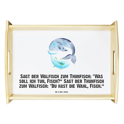 Mr. & Mrs. Panda Serviertablett Walfisch Thunfisch - Geschenk, Tiere, Spruch lustig, Gute Laune, lustige Sprüche, Wortwitz lustig, Tiermotive, von Mr. & Mrs. Panda