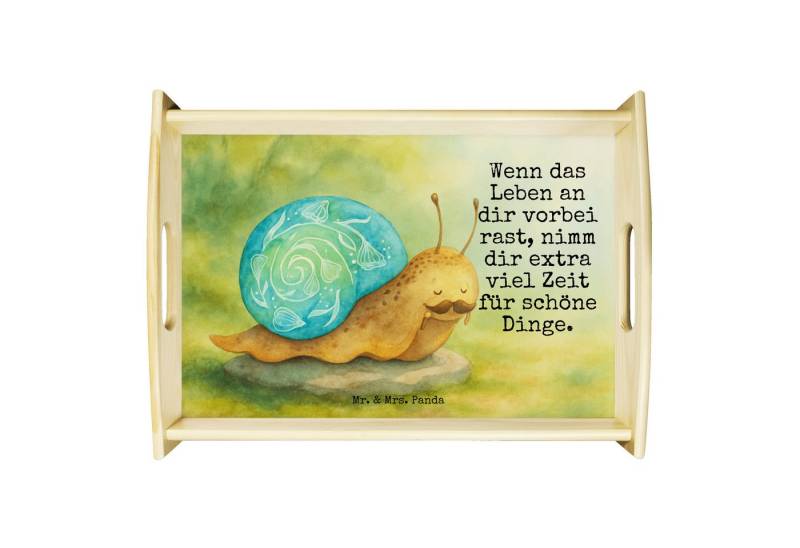 Mr. & Mrs. Panda Tablett Schnecke Sir Design, betttablett, Weiß, tablett für essen, Lebenszeit, Echtholz lasiert, (Packung, 1-tlg) von Mr. & Mrs. Panda