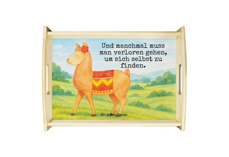 Mr. & Mrs. Panda Tablett Alpaka Stolz Design, betttablett, Weiß, Frühstückstablett, Lama, Serv, Echtholz lasiert, (Packung, 1-tlg) von Mr. & Mrs. Panda