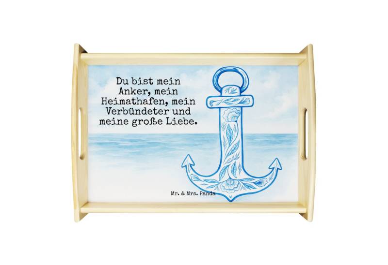 Mr. & Mrs. Panda Tablett Anker Blau Design, betttablett, Weiß, Holztablett, serviertablett hol, Echtholz lasiert, (Packung, 1-tlg) von Mr. & Mrs. Panda
