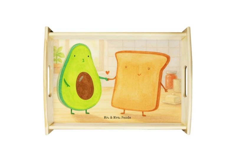 Mr. & Mrs. Panda Tablett Avocado Toast Design, Servier Tablett, Weiß, Tablett, betttablett, Ho, Echtholz lasiert, (Packung, 1-tlg) von Mr. & Mrs. Panda