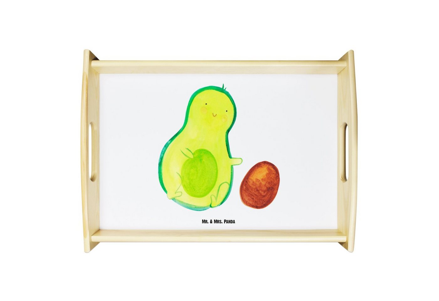 Mr. & Mrs. Panda Tablett Avocado Kern rollt - Weiß - Geschenk, Tablett, Veggie, Gesund, Küchen, Echtholz lasiert, (1-tlg), Kratzfeste Oberfläche von Mr. & Mrs. Panda