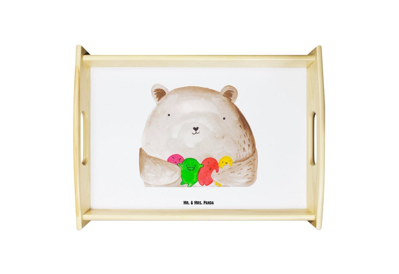 Mr. & Mrs. Panda Tablett Bär Gefühl - Weiß - Geschenk, Wahnsinn, Durchgedreht, Dekotablett, Fr, Echtholz lasiert, (1-tlg), Kratzfeste Oberfläche von Mr. & Mrs. Panda