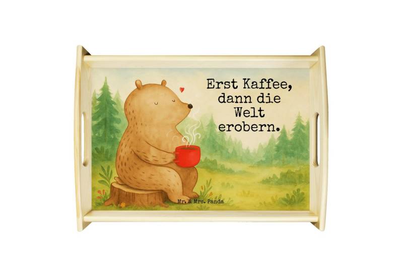 Mr. & Mrs. Panda Tablett Bär Kaffee Design, betttablett, Weiß, tablett aus holz, Coffee, Teddy, Echtholz lasiert, (Packung, 1-tlg) von Mr. & Mrs. Panda