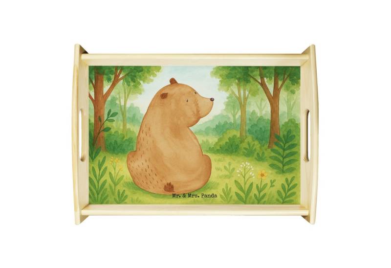 Mr. & Mrs. Panda Tablett Bär Schulterblick Design, Servier Tablett, Weiß, betttablett, Teddy, Echtholz lasiert, (Packung, 1-tlg) von Mr. & Mrs. Panda