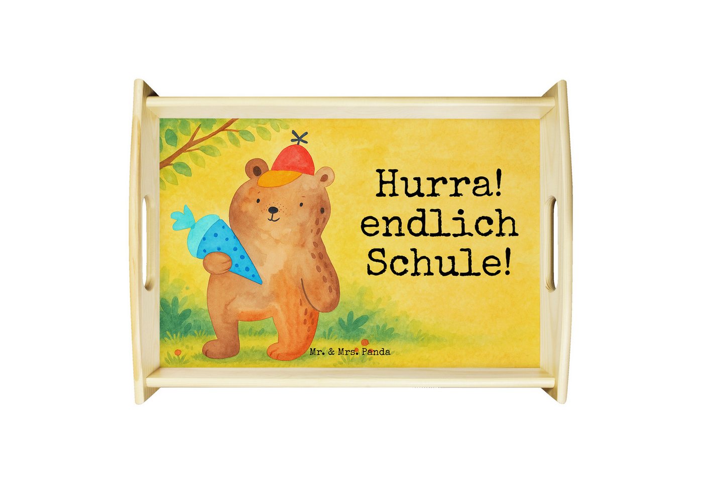 Mr. & Mrs. Panda Tablett Bär Schultüte Design, betttablett, Weiß, Schulbeginn, Einschulung Ges, Echtholz lasiert, (Packung, 1-tlg) von Mr. & Mrs. Panda