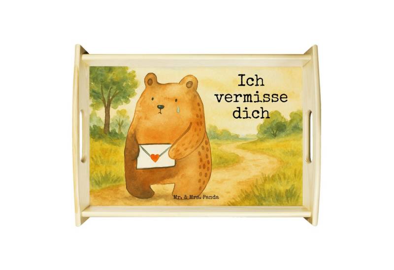 Mr. & Mrs. Panda Tablett Bär Vermissen Design, Servier Tablett, Weiß, Reise, betttablett, Freu, Echtholz lasiert, (Packung, 1-tlg) von Mr. & Mrs. Panda