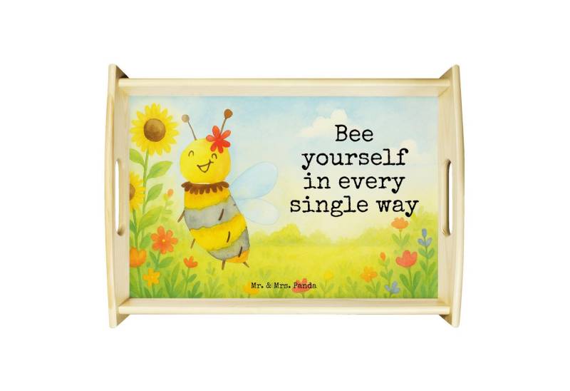 Mr. & Mrs. Panda Tablett Biene Blume Design, betttablett, Weiß, Servier Tablett, Holztablett, Echtholz lasiert, (Packung, 1-tlg) von Mr. & Mrs. Panda