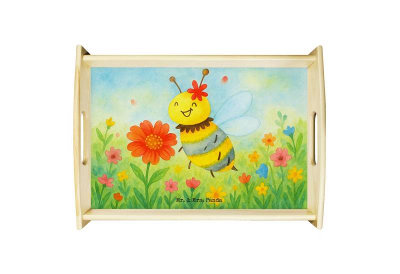 Mr. & Mrs. Panda Tablett Biene Blume Design, Servier Tablett, Weiß, betttablett, Tablett, sofa, Echtholz lasiert, (Packung, 1-tlg) von Mr. & Mrs. Panda