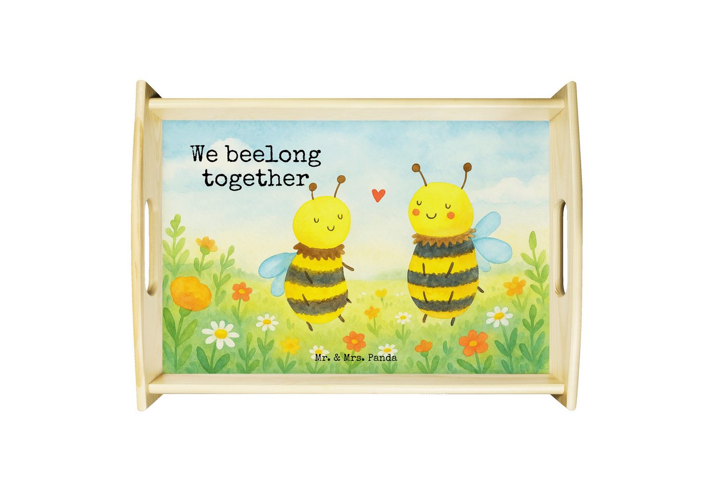 Mr. & Mrs. Panda Tablett Biene Verliebt Design, betttablett, Weiß, Serviertablett, sofatablett, Echtholz lasiert, (Packung, 1-tlg) von Mr. & Mrs. Panda