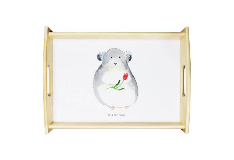 Mr. & Mrs. Panda Tablett Chinchilla Blume - Weiß - Geschenk, Kummer, Küchentablett, Büro, Tabl, Echtholz lasiert, (1-tlg), Kratzfeste Oberfläche von Mr. & Mrs. Panda