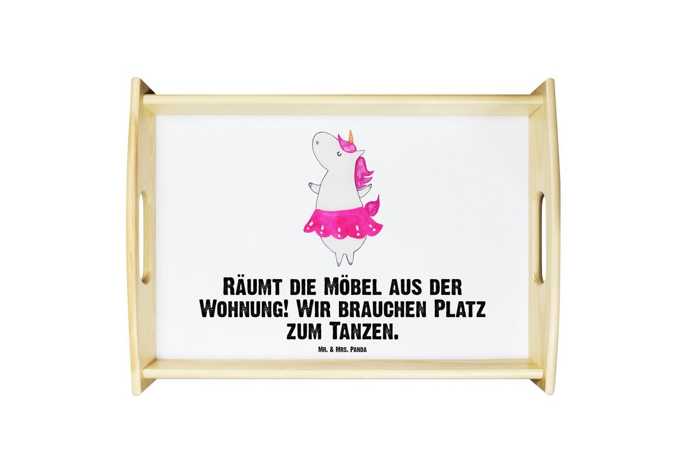 Mr. & Mrs. Panda Tablett Einhorn Ballerina - Weiß - Geschenk, Frühstückstablett, Tablett, Einh, Echtholz lasiert, (1-tlg), Anti-Rutsch Pads von Mr. & Mrs. Panda