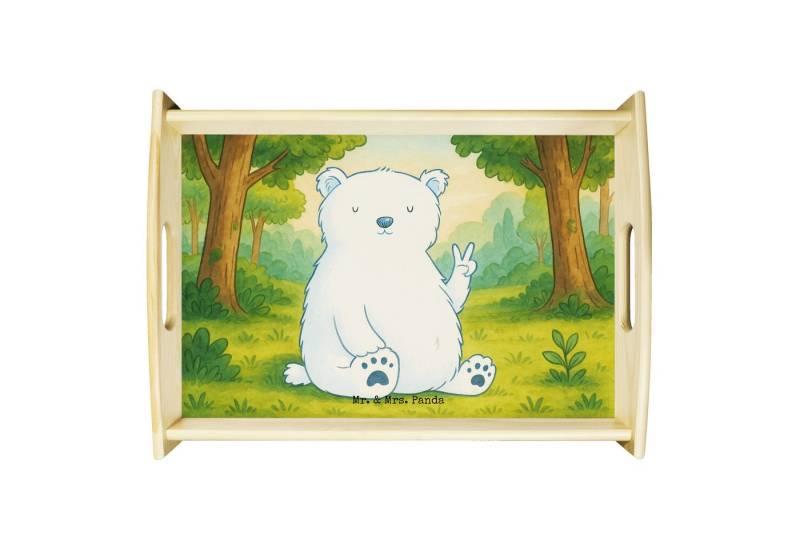 Mr. & Mrs. Panda Tablett Eisbär Faul Design, serviertablett aus holz, Weiß, Homeoffice, Teddy, Echtholz lasiert, (Packung, 1-tlg) von Mr. & Mrs. Panda