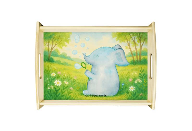 Mr. & Mrs. Panda Tablett Elefant Seifenblasen Design, serviertablett aus holz, Weiß, Lustige S, Echtholz lasiert, (Packung, 1-tlg) von Mr. & Mrs. Panda