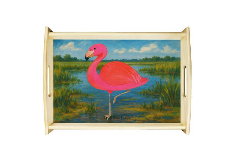 Mr. & Mrs. Panda Tablett Flamingo Classic Design, Tablett, Weiß, Holztablett, Geschwister, Spr, Echtholz lasiert, (Packung, 1-tlg) von Mr. & Mrs. Panda