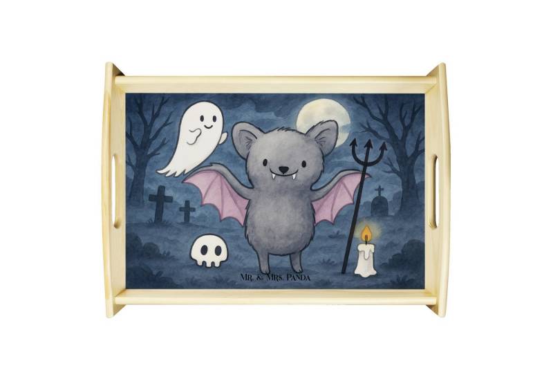 Mr. & Mrs. Panda Tablett Fledermaus Dracula Design, Dekotablett, Weiß, sofatablett, Serviertab, Echtholz lasiert, (Packung, 1-tlg) von Mr. & Mrs. Panda
