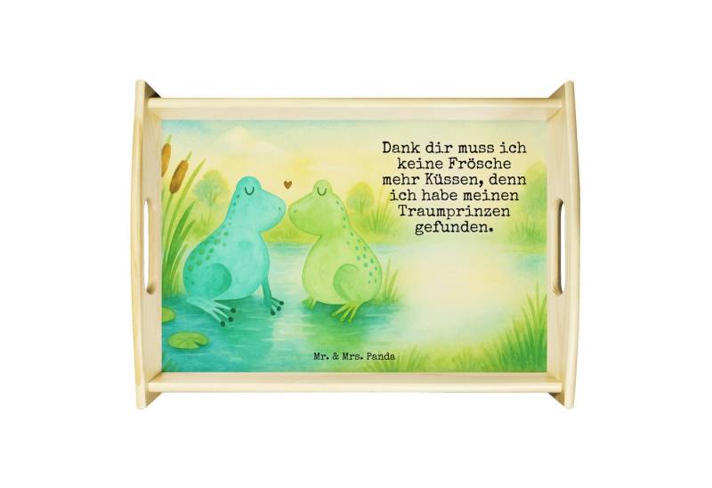 Mr. & Mrs. Panda Tablett Frosch Liebe Design, Tablett, Weiß, betttablett, Holztablett, Servier, Echtholz lasiert, (Packung, 1-tlg) von Mr. & Mrs. Panda