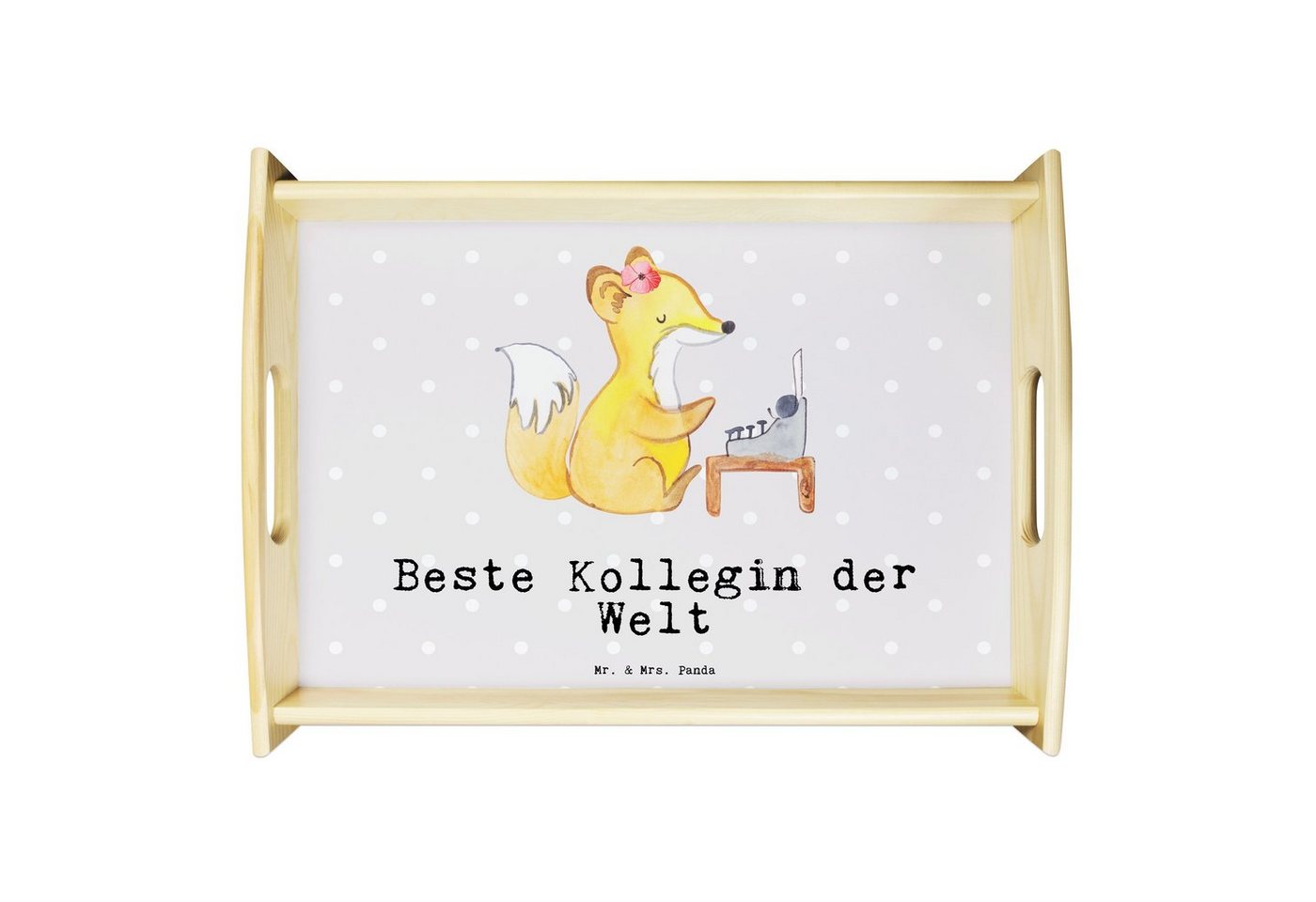 Mr. & Mrs. Panda Tablett Fuchs Beste Kollegin der Welt - Grau Pastell - Geschenk, Geschenkidee, Echtholz lasiert, (1-tlg), Kratzfeste Oberfläche von Mr. & Mrs. Panda