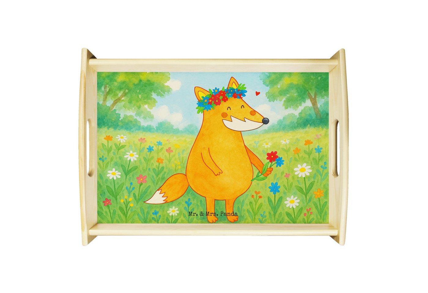Mr. & Mrs. Panda Tablett Fuchs Blumen Design, betttablett, Weiß, Boho, Blumenliebe, tablett au, Echtholz lasiert, (Packung, 1-tlg) von Mr. & Mrs. Panda