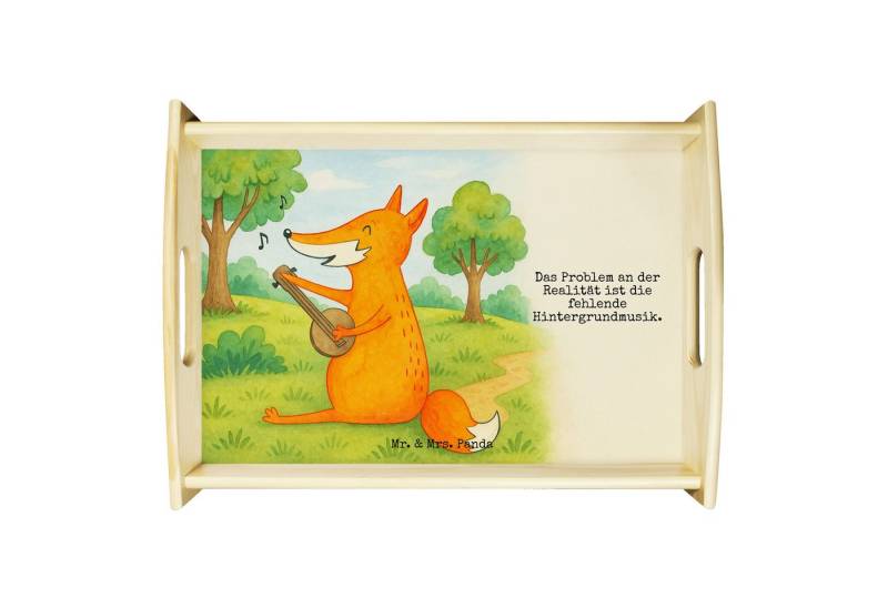 Mr. & Mrs. Panda Tablett Fuchs Gitarre Design, betttablett, Weiß, Holztablett, Singen, Tablett, Echtholz lasiert, (Packung, 1-tlg) von Mr. & Mrs. Panda
