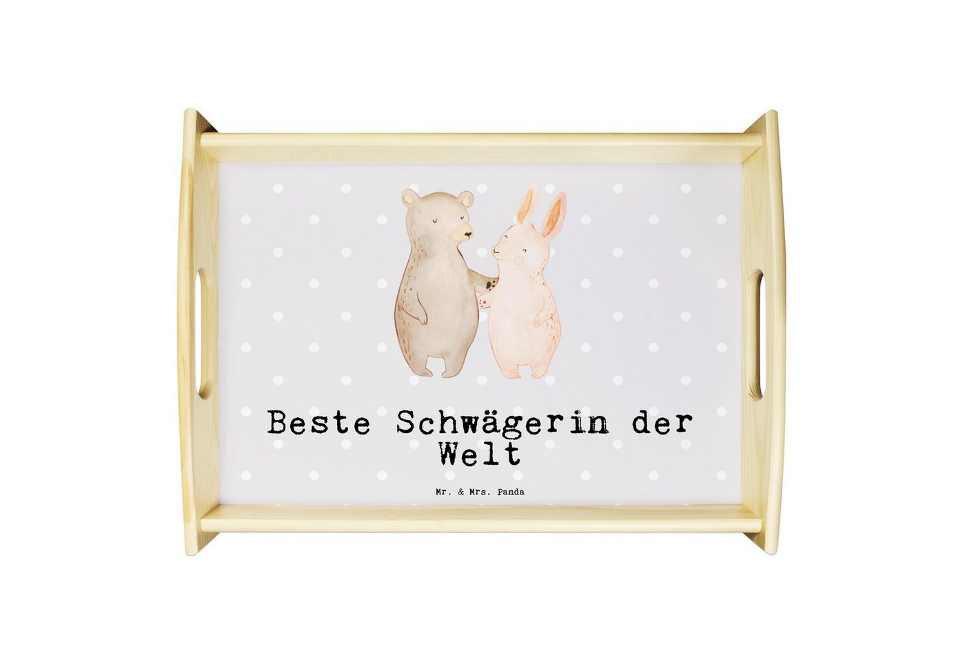 Mr. & Mrs. Panda Tablett Hase Beste Schwägerin der Welt - Grau Pastell - Geschenk, Tablett, Sc, Echtholz lasiert, (1-tlg), Kratzfeste Oberfläche von Mr. & Mrs. Panda