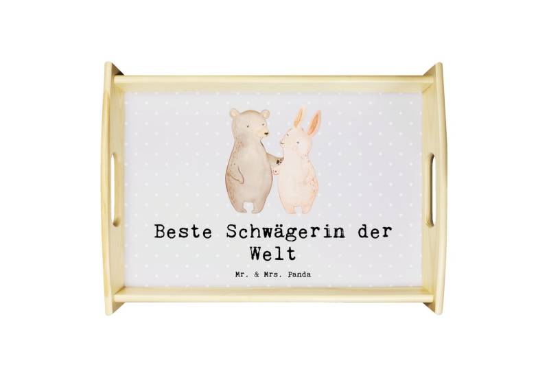 Mr. & Mrs. Panda Tablett Hase Beste Schwägerin der Welt, Tablett, Grau Pastell, Holztablett, P, Echtholz lasiert, (Packung, 1-tlg) von Mr. & Mrs. Panda