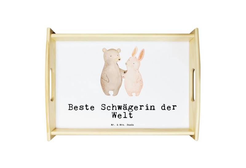 Mr. & Mrs. Panda Tablett Hase Beste Schwägerin der Welt, Servier Tablett, Weiß, betttablett, H, Echtholz lasiert, (Packung, 1-tlg) von Mr. & Mrs. Panda