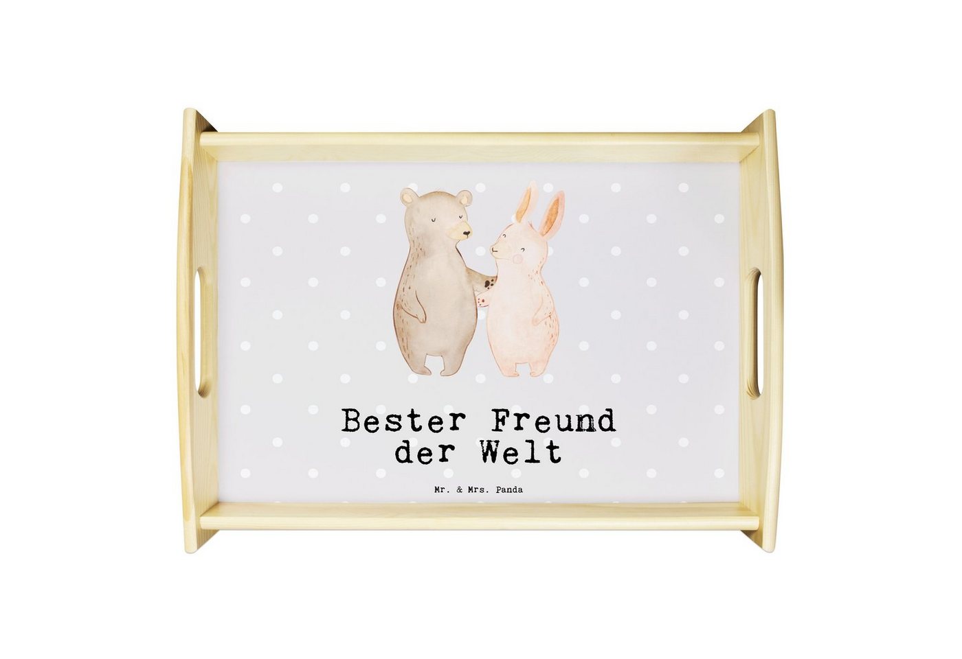 Mr. & Mrs. Panda Tablett Hase Bester Freund der Welt - Grau Pastell - Geschenk, Geschenkidee, Echtholz lasiert, (1-tlg), Anti-Rutsch Pads von Mr. & Mrs. Panda