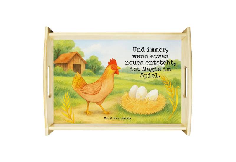 Mr. & Mrs. Panda Tablett Huhn Stolz Design, betttablett, Weiß, Tablett, aus holz, essenstablet, Echtholz lasiert, (Packung, 1-tlg) von Mr. & Mrs. Panda
