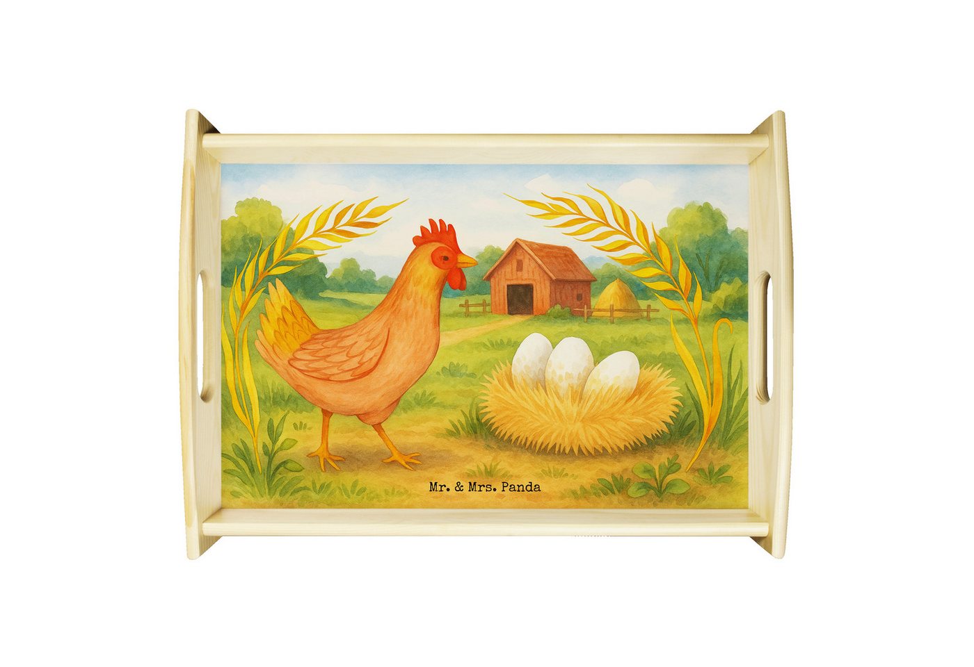 Mr. & Mrs. Panda Tablett Huhn Stolz Design, betttablett, Weiß, couchtablett, Schwangerschaft, Echtholz lasiert, (Packung, 1-tlg) von Mr. & Mrs. Panda