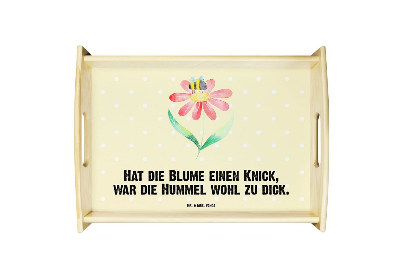 Mr. & Mrs. Panda Tablett Hummel Blume - Gelb Pastell - Geschenk, Holztablett, Tablett, Feld, D, Echtholz lasiert, (1-tlg), Anti-Rutsch Pads von Mr. & Mrs. Panda