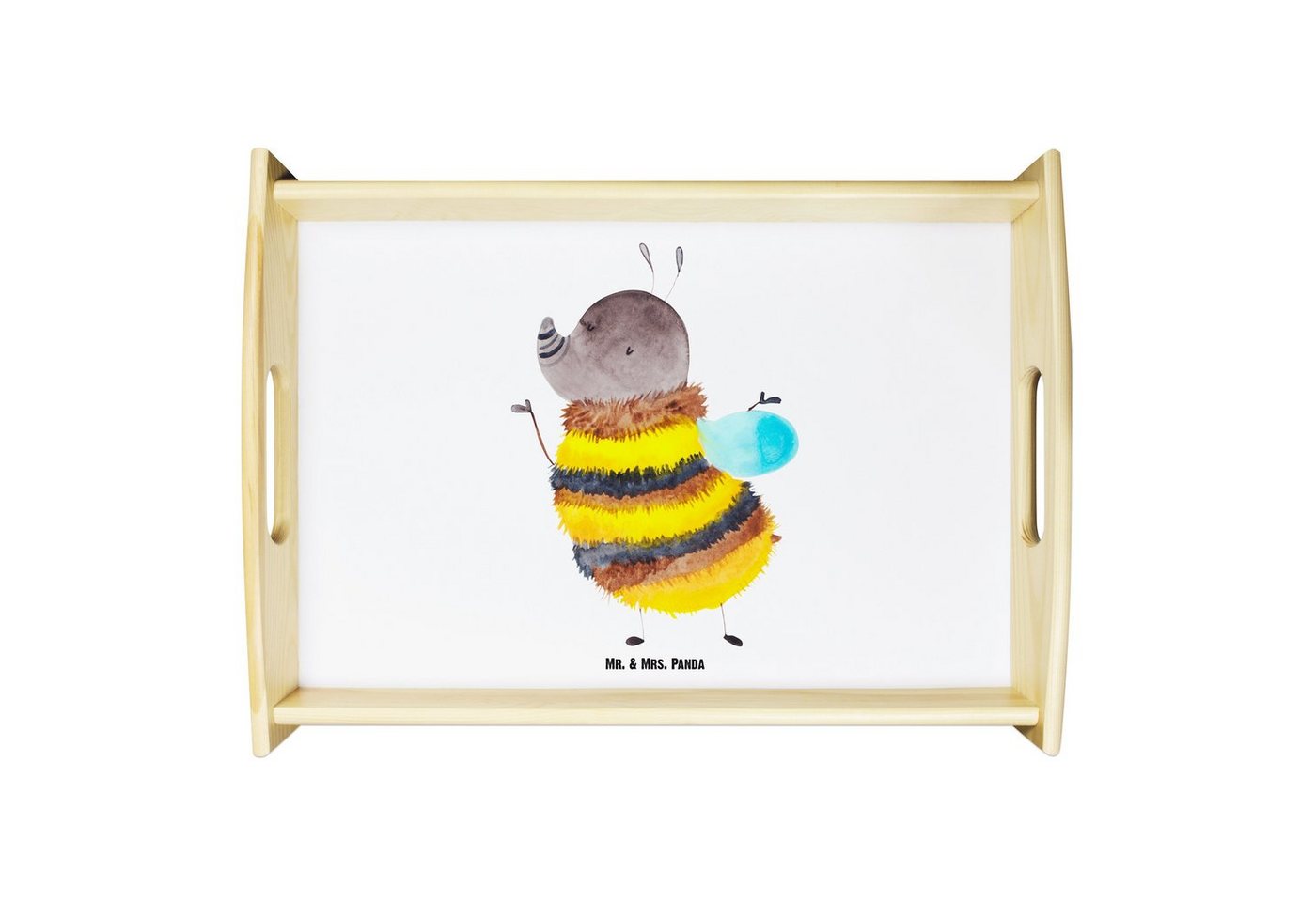 Mr. & Mrs. Panda Tablett Hummel flauschig - Weiß - Geschenk, lustige Sprüche, Biene, Blume, De, Echtholz lasiert, (1-tlg), Anti-Rutsch Pads von Mr. & Mrs. Panda